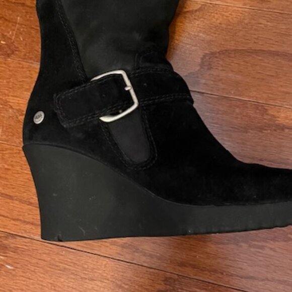 UGG Black Suede Mid-Calf Wedge Boots - Picture 8 of 16